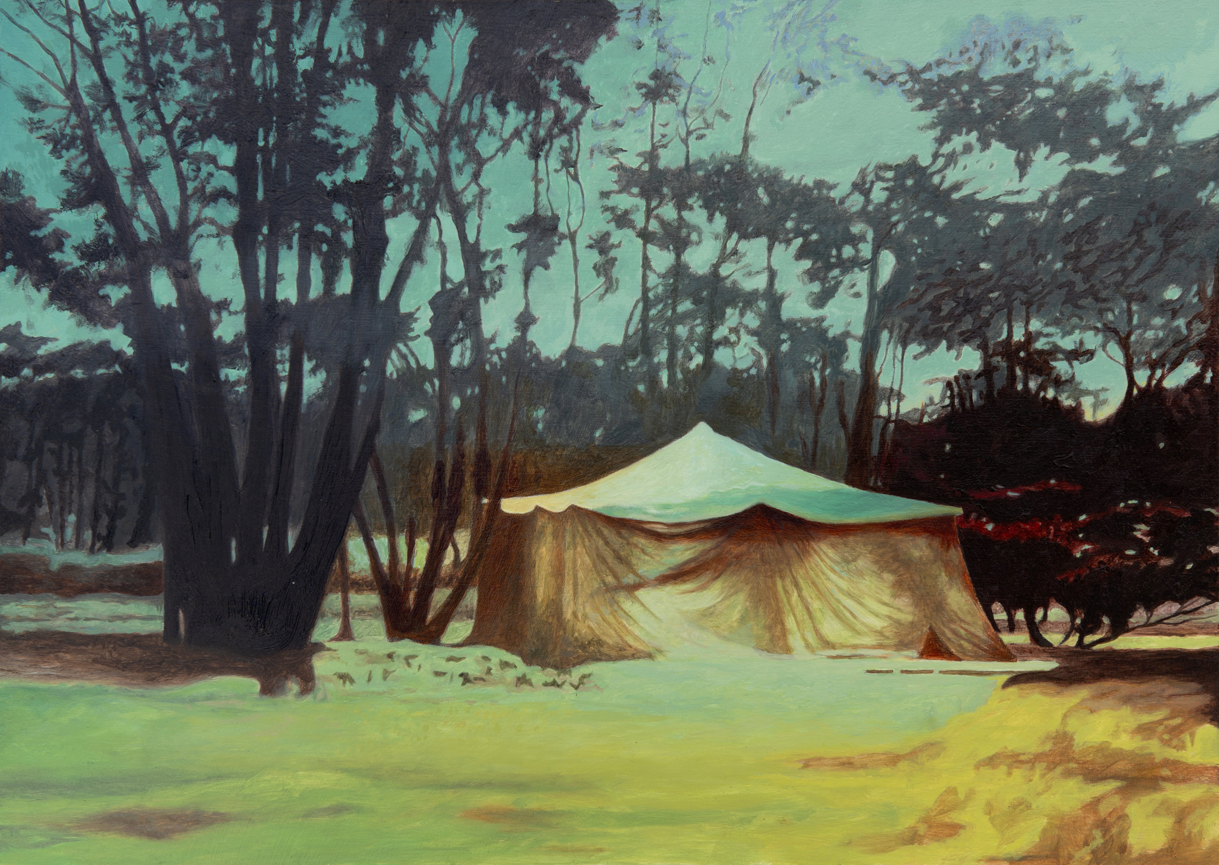 Robert Gear, The Lucky Ones Dream in Colour, 2024, oil on board, 30 x 40cm