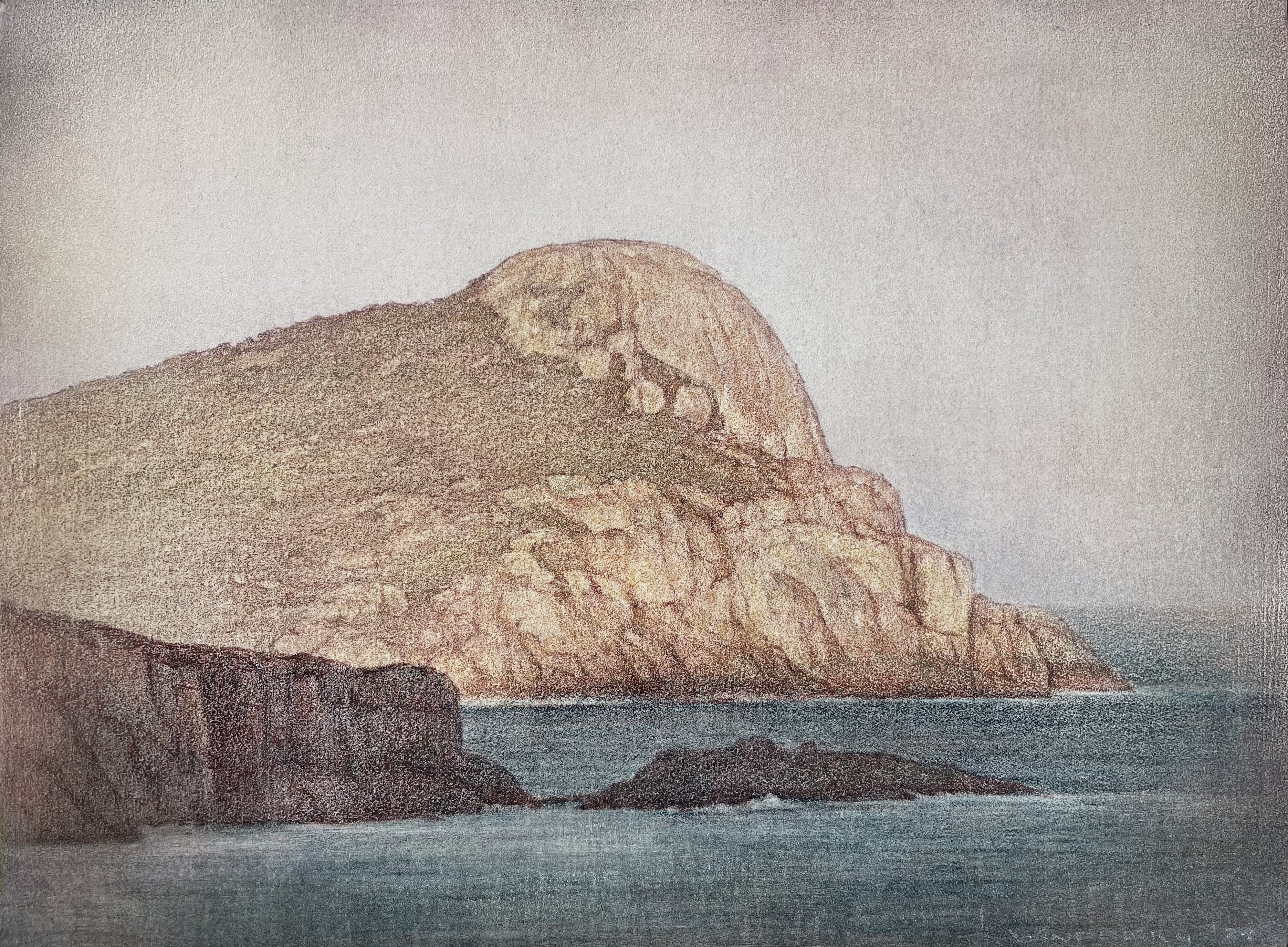 Tony Windberg, Drift V (Peak Head), 2024, pencil, pastel and iron oxides on board, 23 x 30.5cm