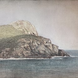 Tony Windberg, Drift VI (Peak Head), 2024, pencil, pastel and iron oxides on board, 23 x 30.5cm