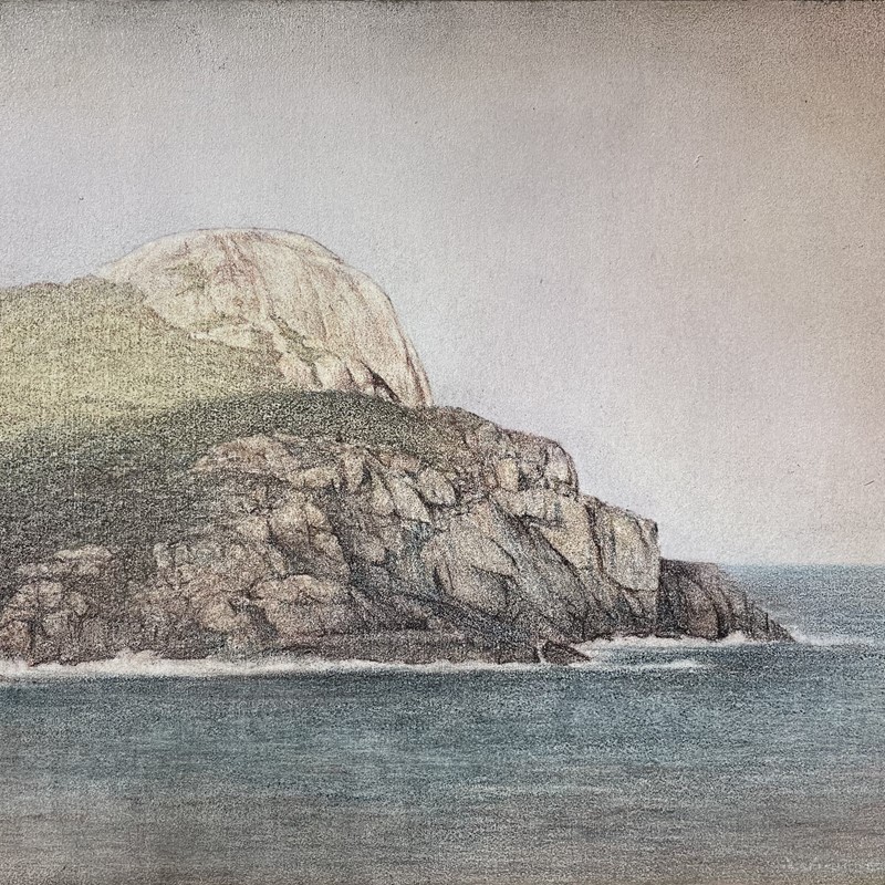Drift VI (Peak Head), 2024, pencil, pastel and iron oxides on board, 23 x 30.5cm