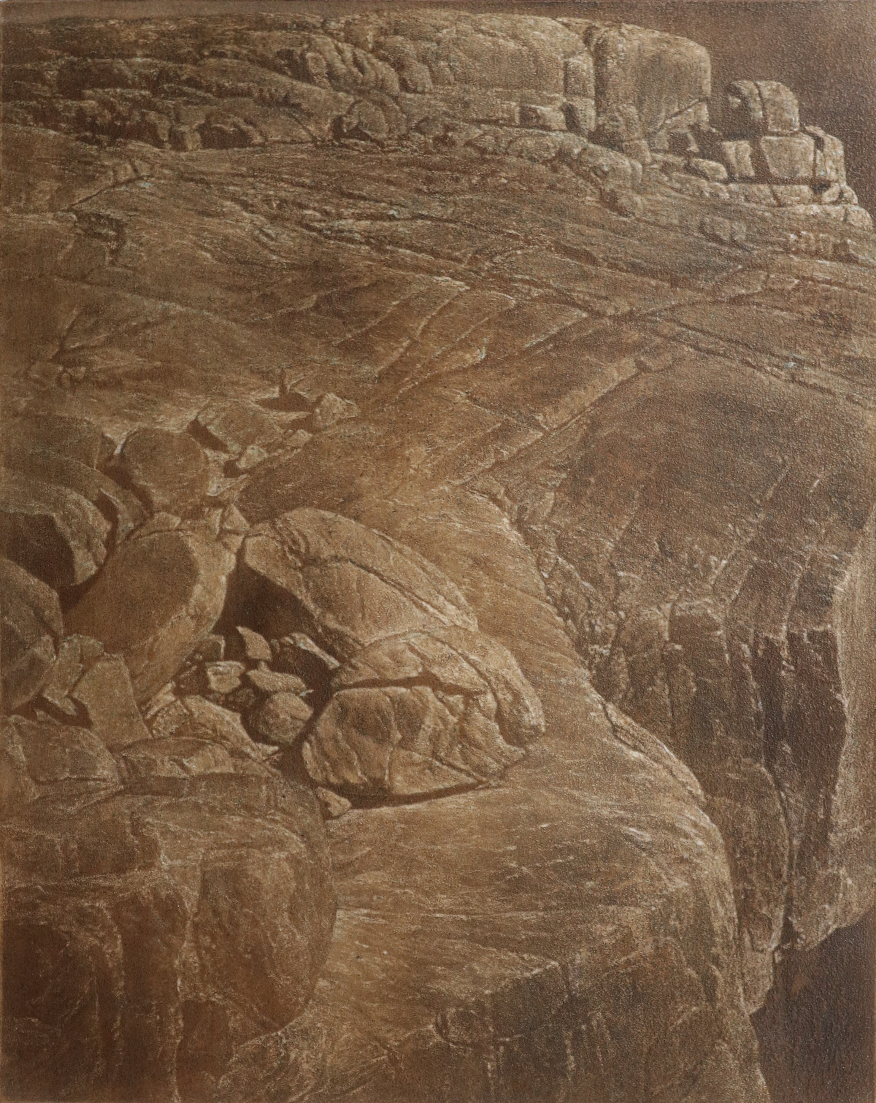 Tony Windberg, Bridge (detail), 2024, engraved earth pigments on board, 51 x 40.5cm (Panel 1)