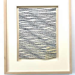 Eveline Kotai, Ripple Effect, 2023, indelible white pen, black canvas and nylon thread on Arches paper, 27 x 45cm