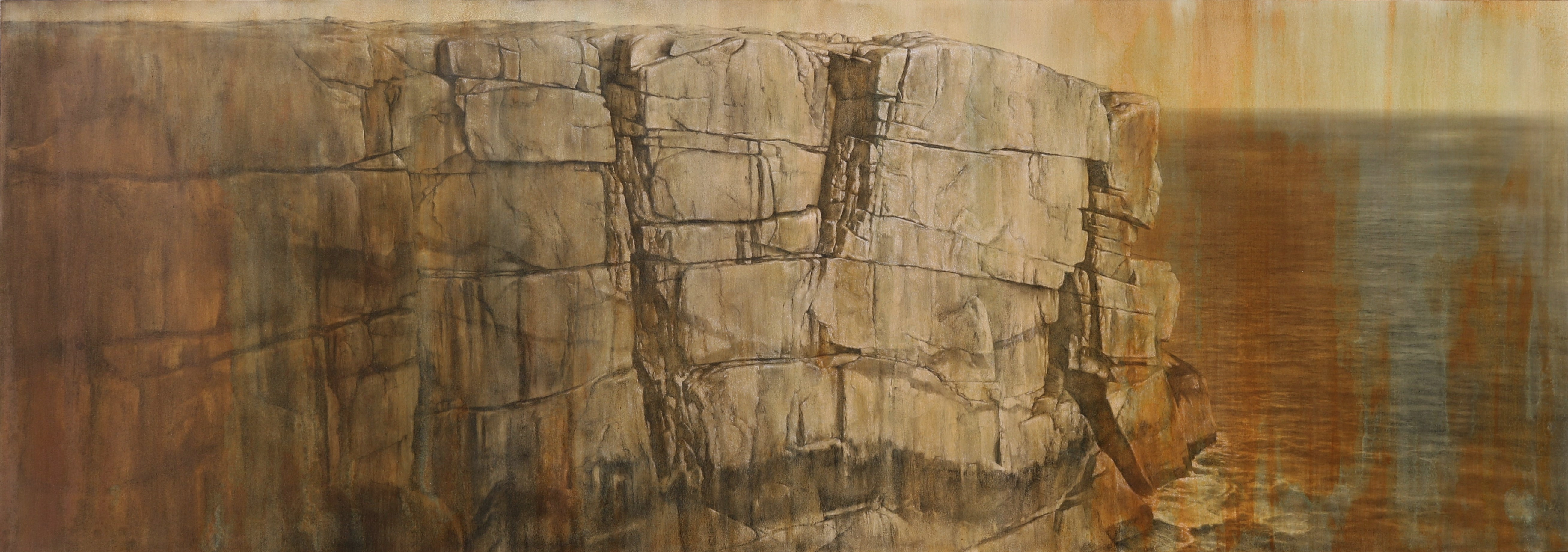 Tony Windberg, Convergence II (The Gap), 2024, iron oxides, Conte crayon, acrylic binders, pencil and oil on board 72 x 204cm