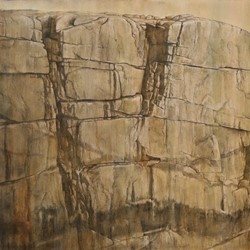 Tony Windberg, Convergence II (The Gap), 2024, iron oxides, Conte crayon, acrylic binders, pencil and oil on board 72 x 204cm