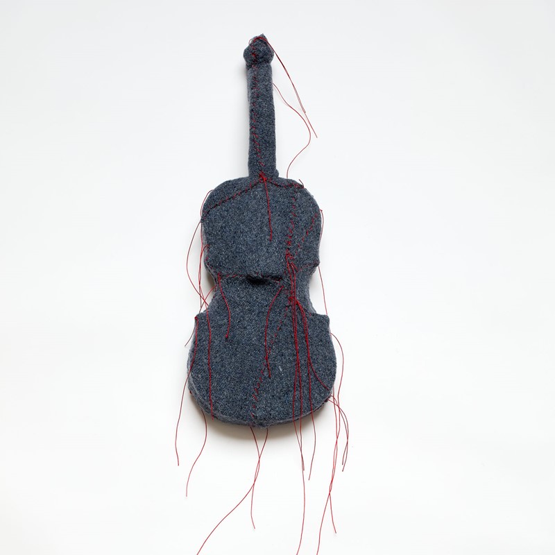 Olga Cironis, Noise in This Silence 14, 2024, repurposed violin, woollen blanket and cotton thread