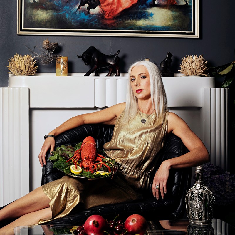 Toni Wilkinson, Maria with Crayfish Platter and Pomegranates (detail), 2022, archival digital print, 150 x 118cm, ed. 5