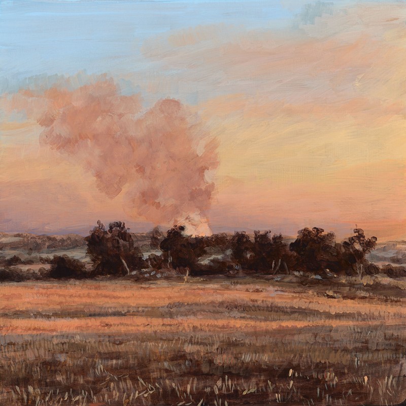 Clare McFarlane, Smoke on a Dark Horizon, 2023, acrylic on board, 30 x 30cm