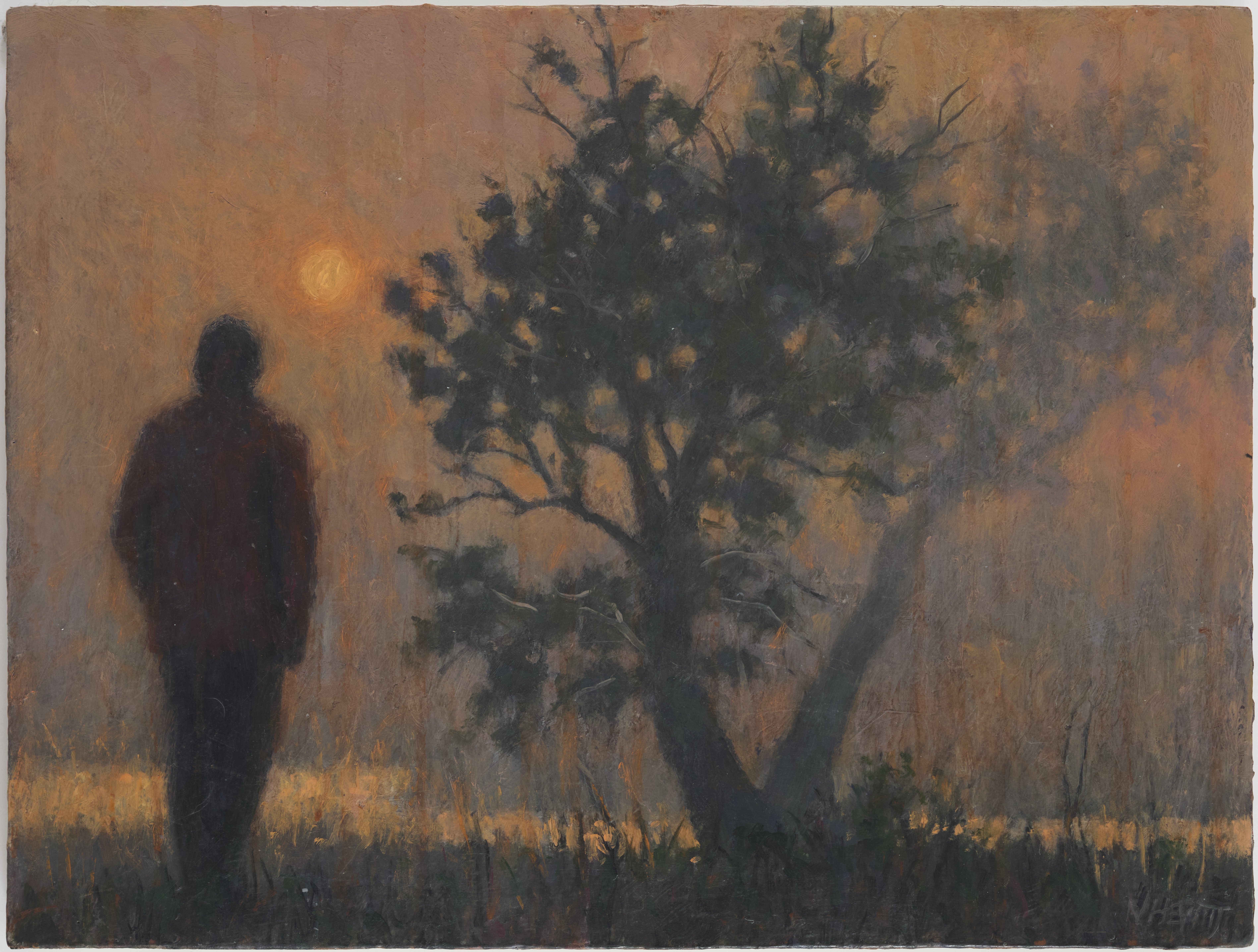 Nigel Hewitt, After the Fire, 2024, oil and wax on board, 30 x 40cm