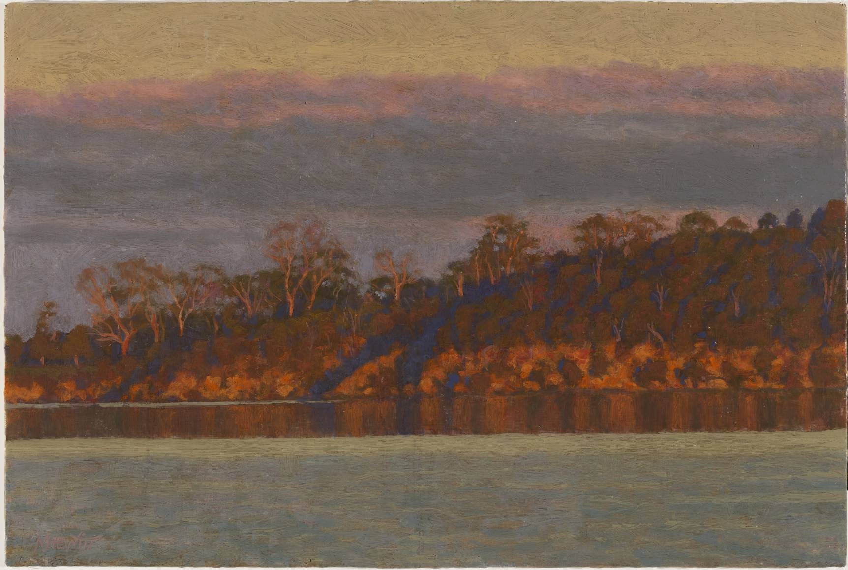 Nigel Hewitt, A Moment in Time, Late Afternoon, 2024, oil and wax on gauze on board, 41 x 61cm