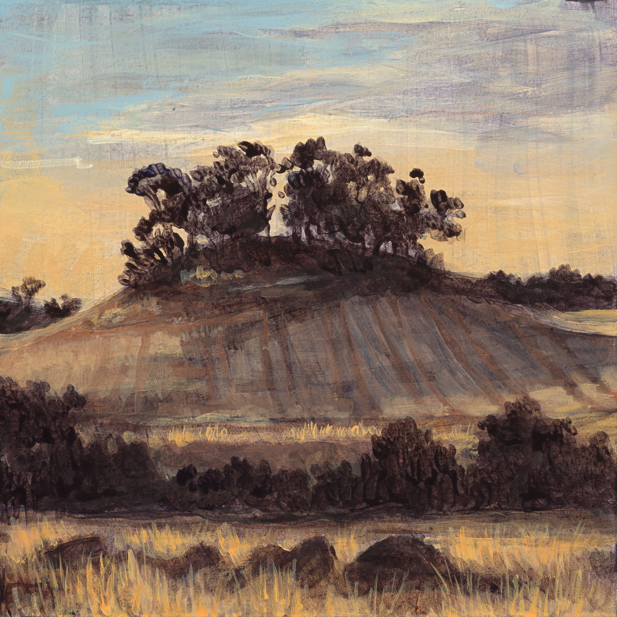 Clare McFarlane, The Sentinels in Gold Light, 2024, acrylic on board, 20 x 20cm