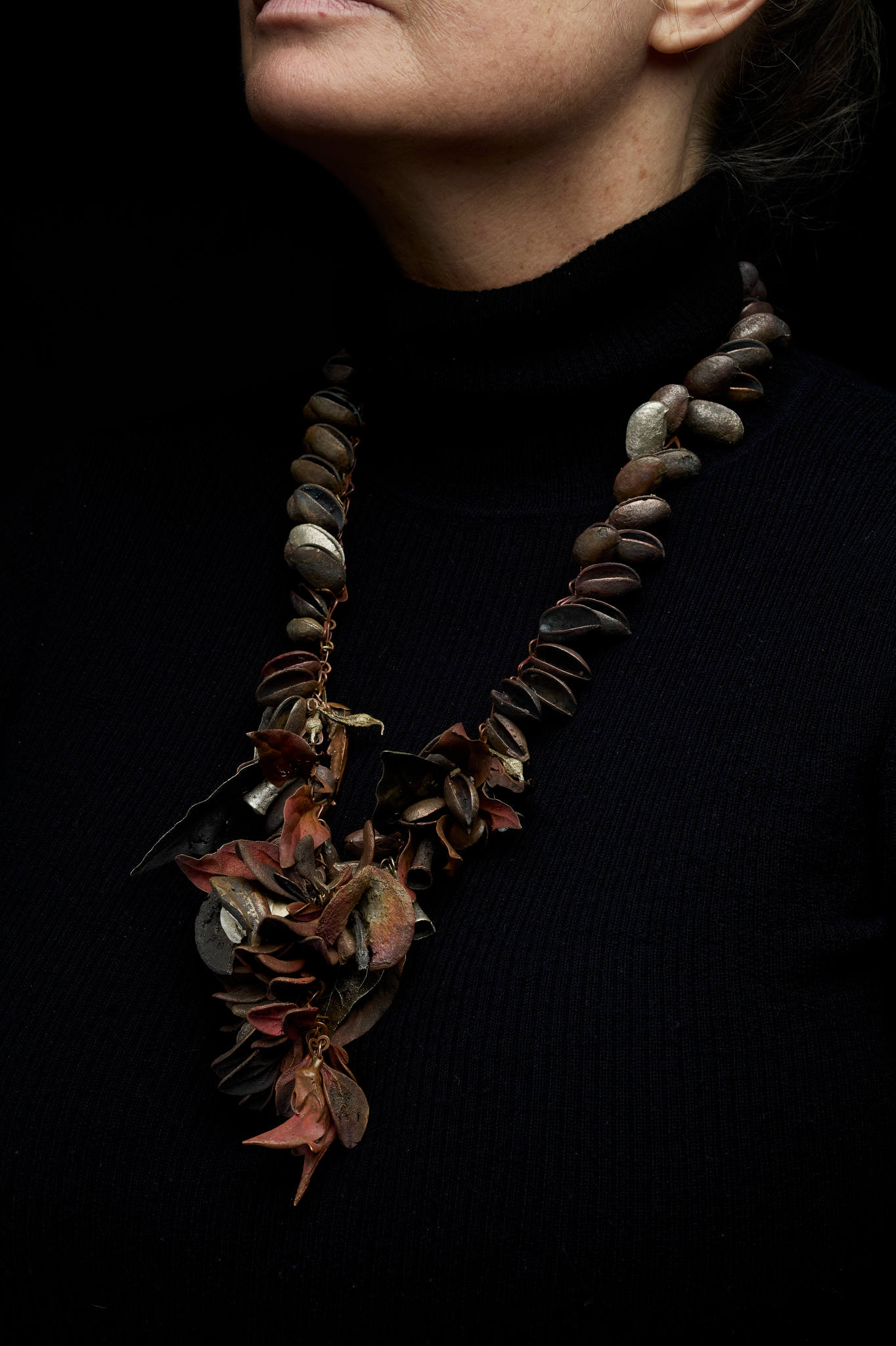 Sarah Elson, 'Pull the earth around me' 2, Neck Piece, 2024. recycled copper, silver and gold, 22 x 38 x .7cm