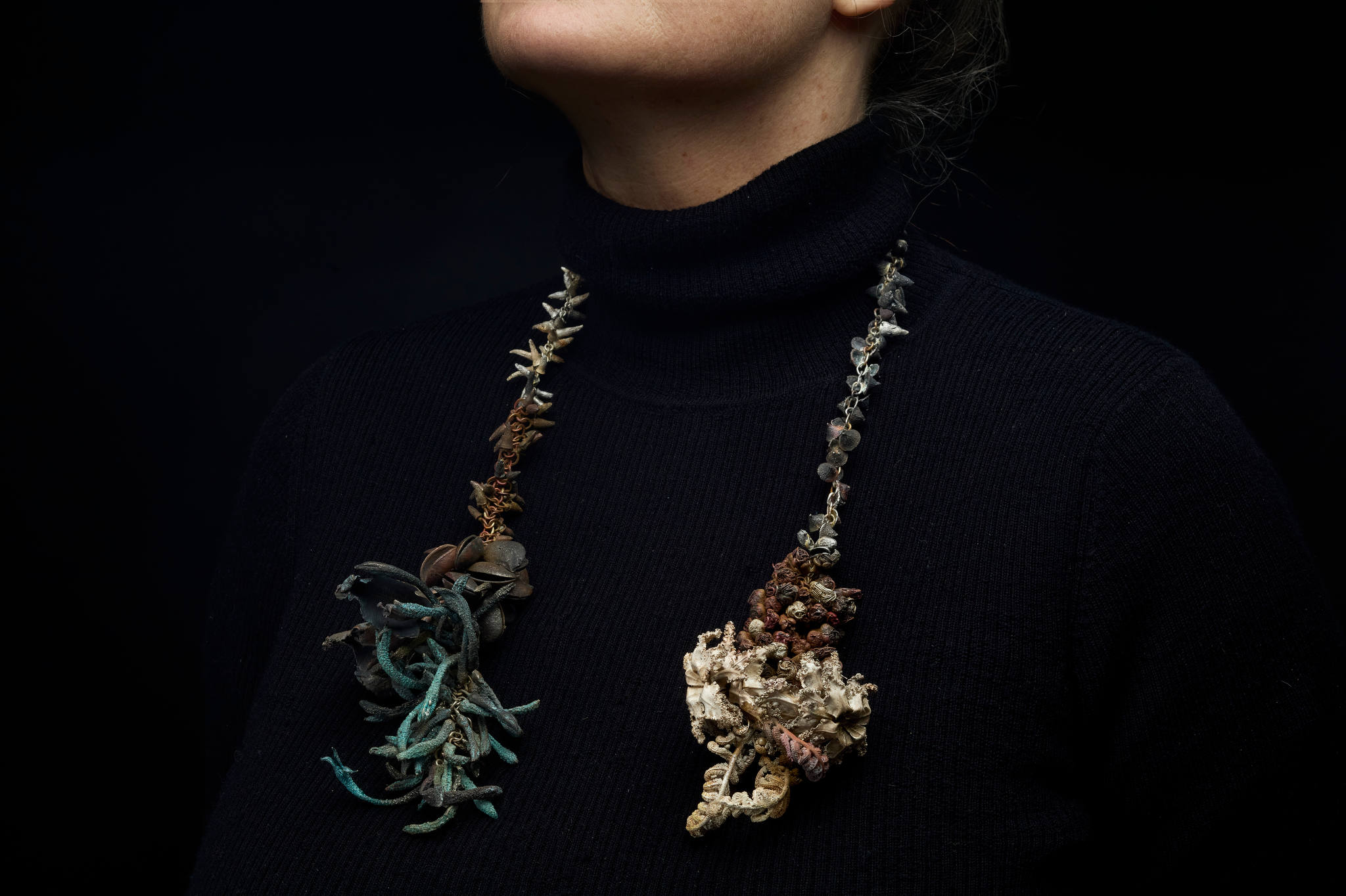 Sarah Elson, 'Pull the earth around me' 3, Neck Garland, 2024. recycled silver and copper, 72 x 11 x .8cm
