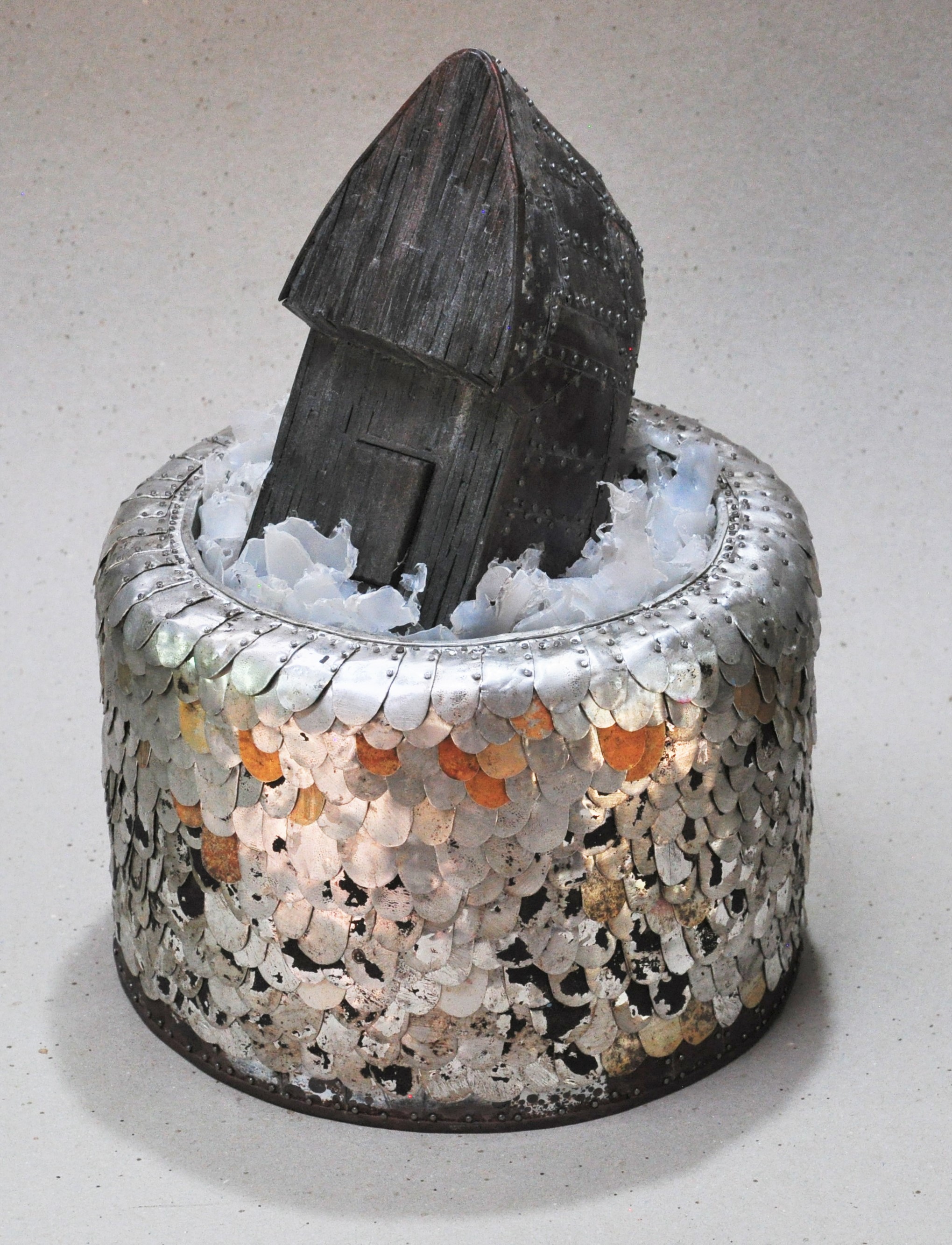 Stuart Elliott, Fish Cake, 2021, wood, aluminium sheet, polyethylene, acrylic paint and ink, 27.5 x 16cm