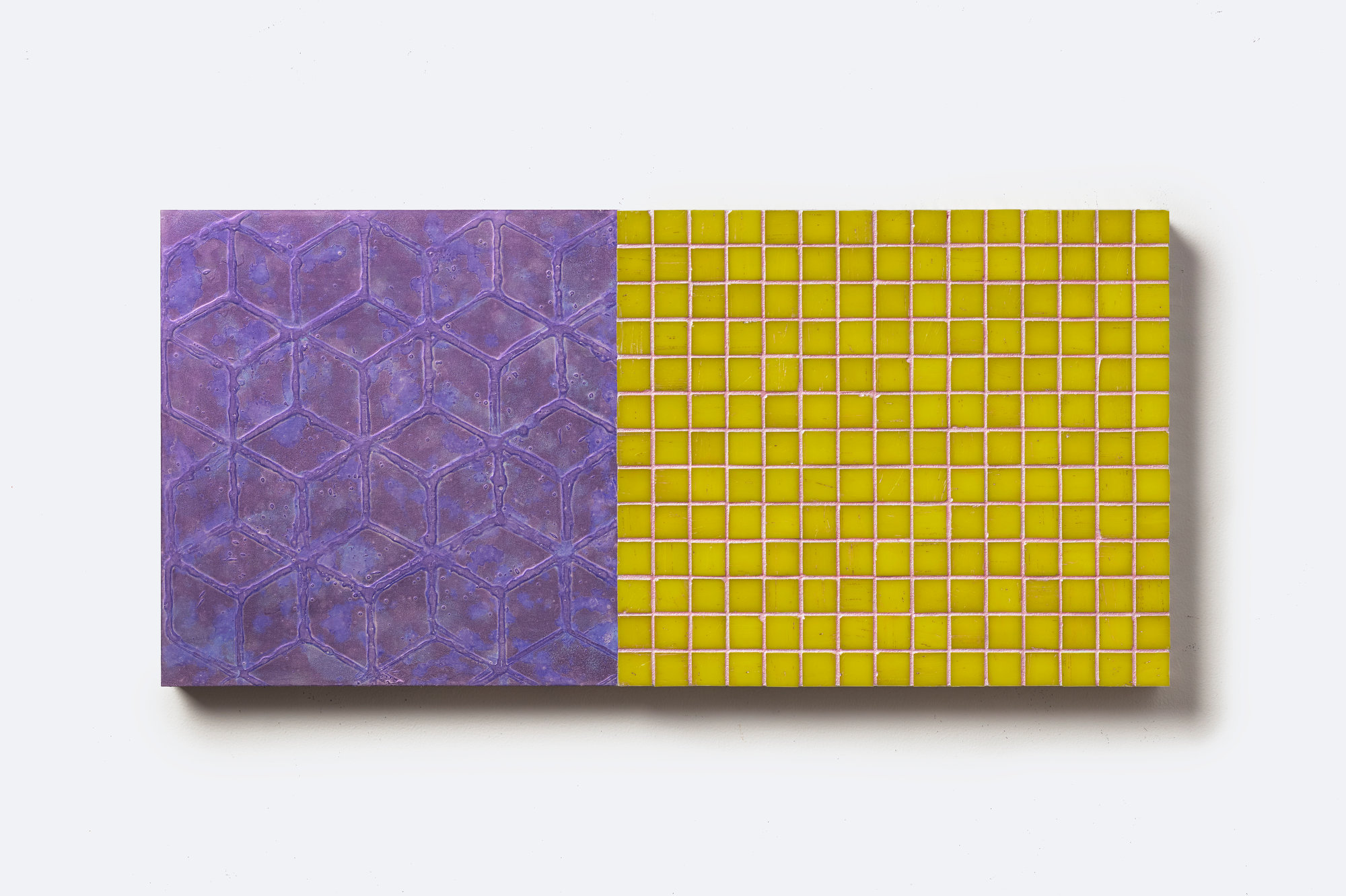 Jurek Wybraniec, Plan (Complementary), 2023, acrylic paint and glass mosaic on aluminium honeycomb panel, 28 x 59 x 3.3cm