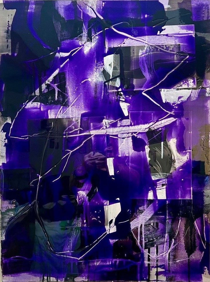 Chris Hopewell, Internal, 2024, acrylic, resin and photo collage on panel, 76 x 57cm