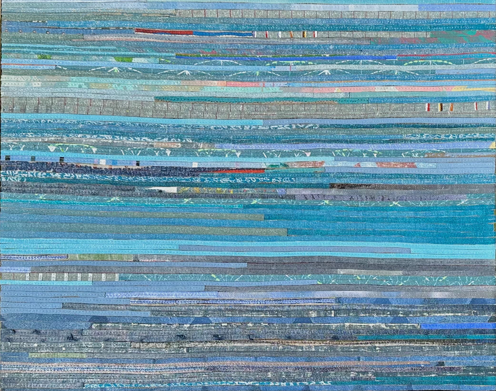 Eveline Kotai, Study in Blue #3, 2024, acrylic with polyester thread on linen, 41 x 51cm