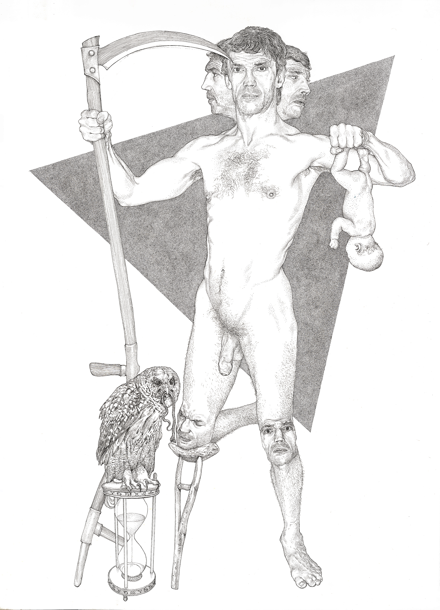 Andrew Nicholls, Invocation of Saturn (God of Time), 2025, archival ink on paper, 152 x 114cm