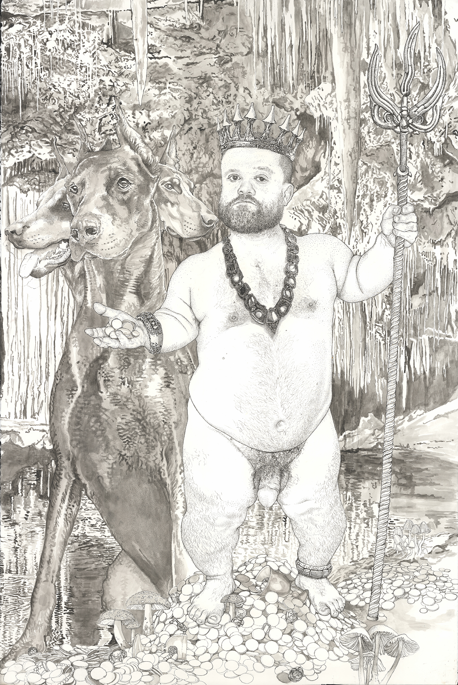 Andrew Nicholls, Invocation of Pluto (God of the Underworld), 2025, archival ink and watercolour on paper, 172 x 114cm