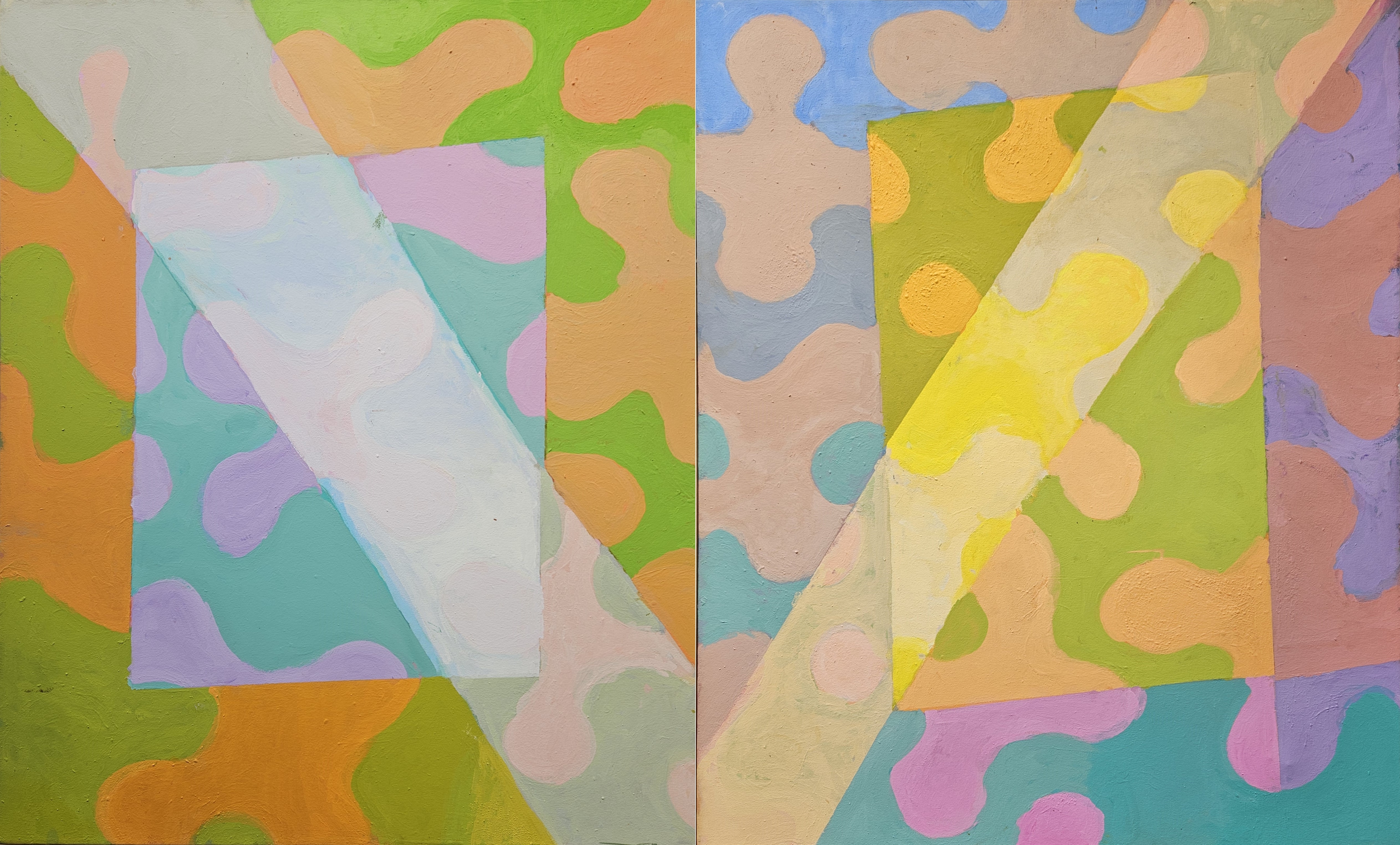 George Haynes, Beam, 2024, acrylic on canvas, 117 x 96.5cm each, diptych