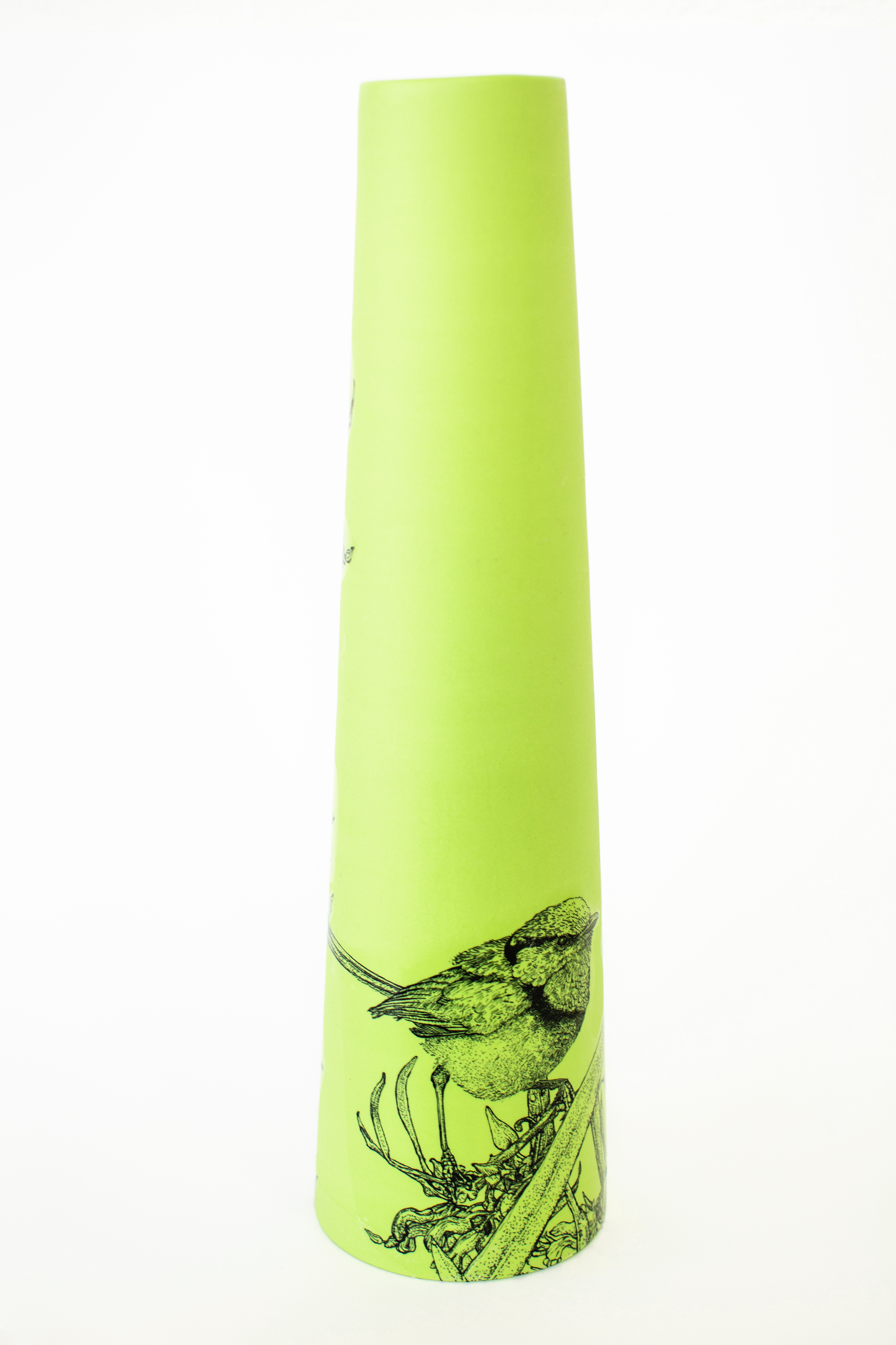 Andrew Nicholls with Sandra Black, Fairy Wren, stained porcelain with decal, 38 x 10.2cm