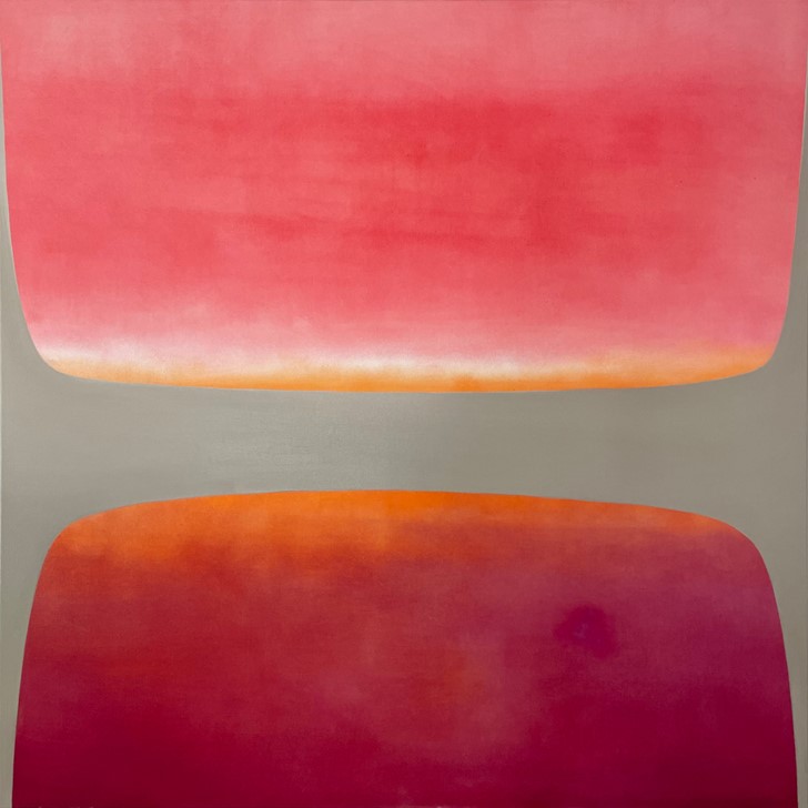 Jo Darbyshire, Pink Lake Red Earth, 2024, oil on canvas, 150 x 150cm