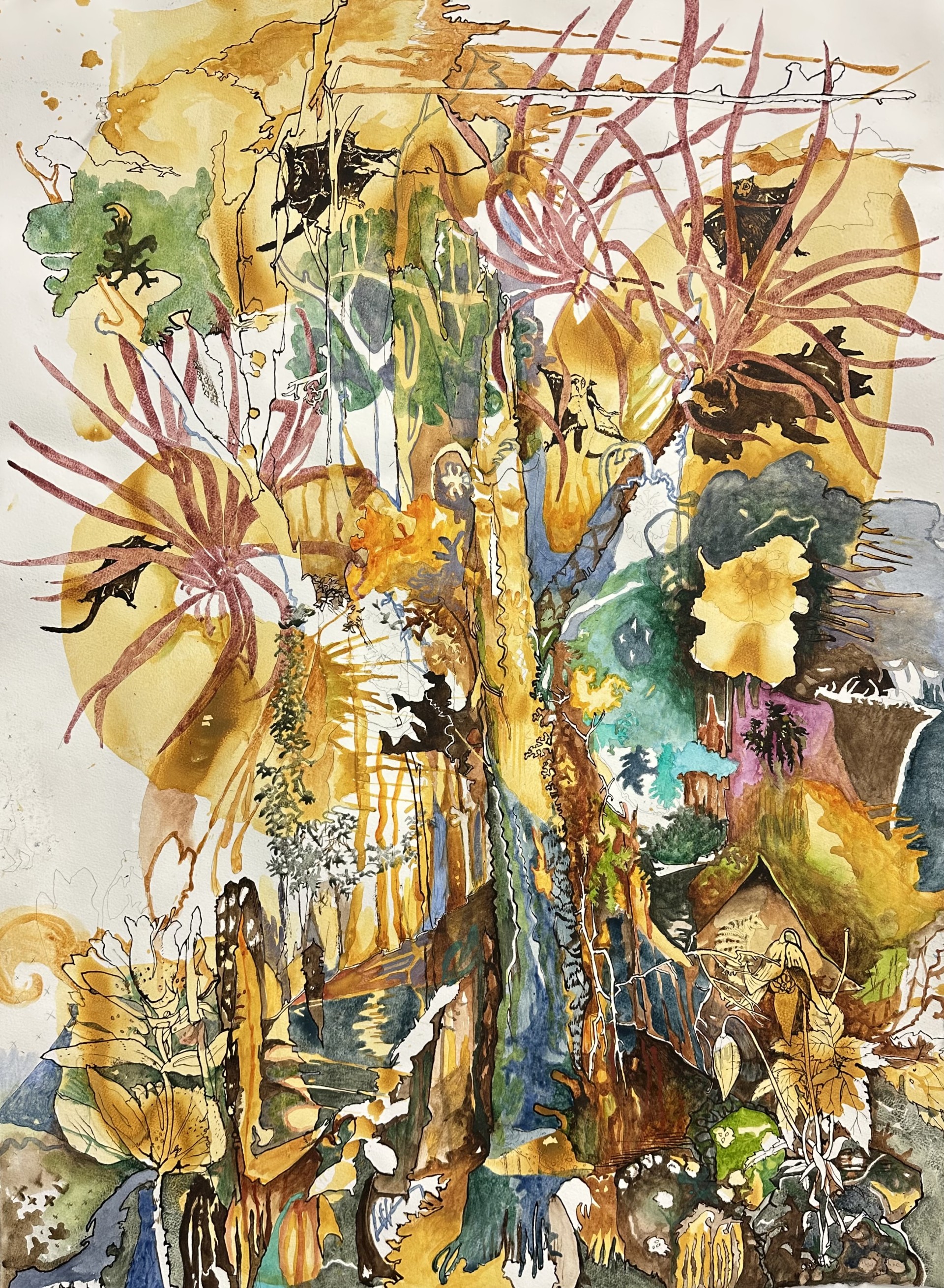 Antony Muia, Tempest, 2025, pencil, ink and watercolour on paper, 100 x 72cm