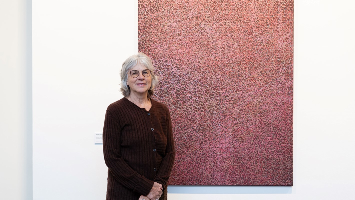 Michele Theunissen with her artwork. Courtesy Lawrence Wilson Art Gallery. Photo ILKKA K.