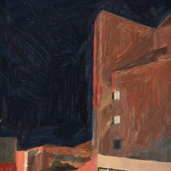 Kevin Robertson, Library at Night, 1996, oil on board, 20 x 20cm