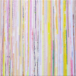 Eveline Kotai, Inside Forest 3, 2025, paint, linen and polyester thread on canvas, 46 x 153cm