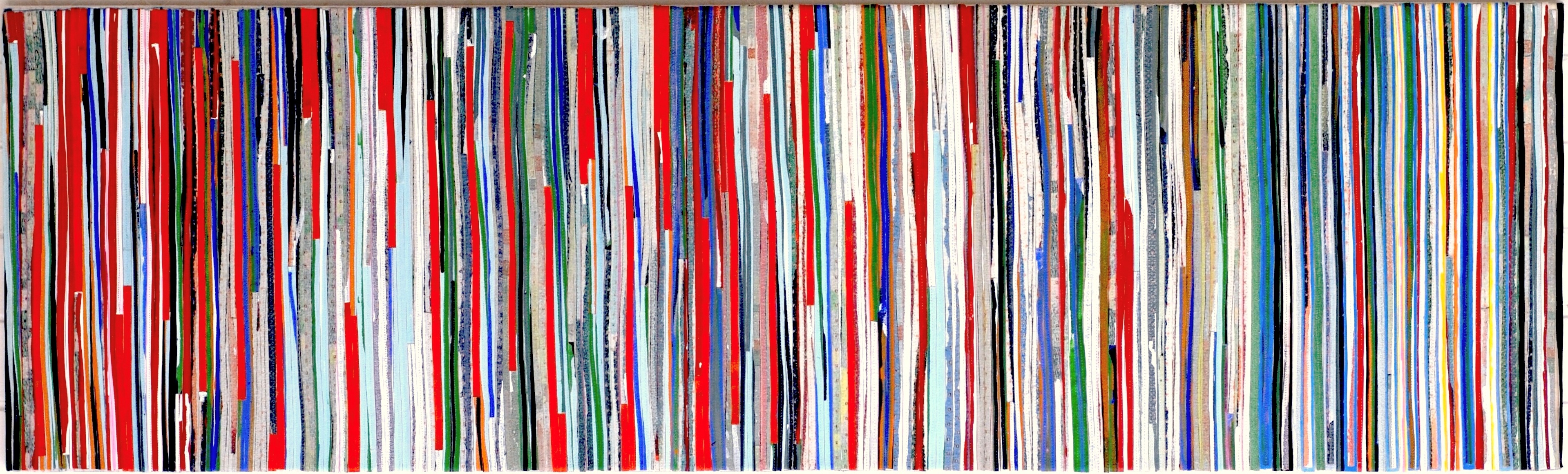 Eveline Kotai, Inside Forest 1, 2023, acrylic, canvas, polyester thread on linen, 46 x 153cm