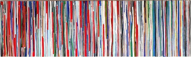 Eveline Kotai, Inside Forest 1, 2023, acrylic, canvas, polyester thread on linen, 46 x 153cm