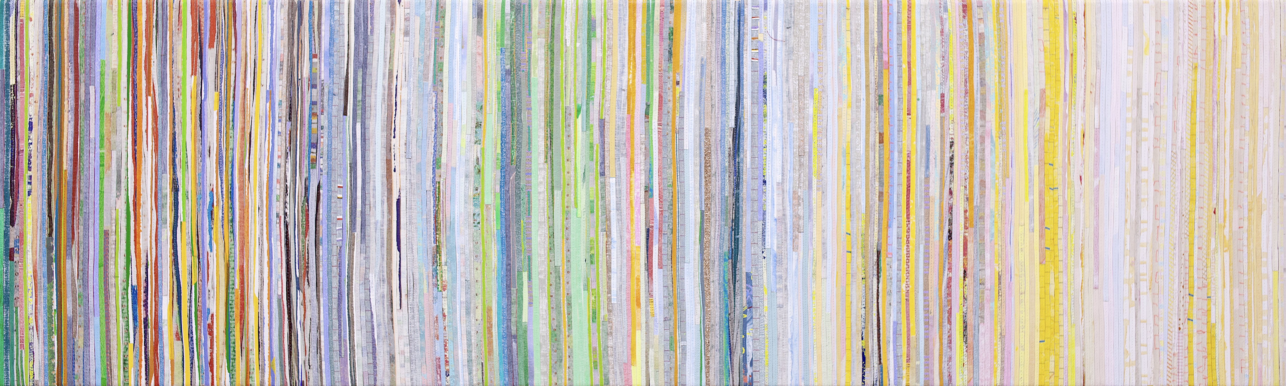 Eveline Kotai, Inside Forest 2, 2023, acrylic, canvas, polyester thread on linen, 46 x 153cm