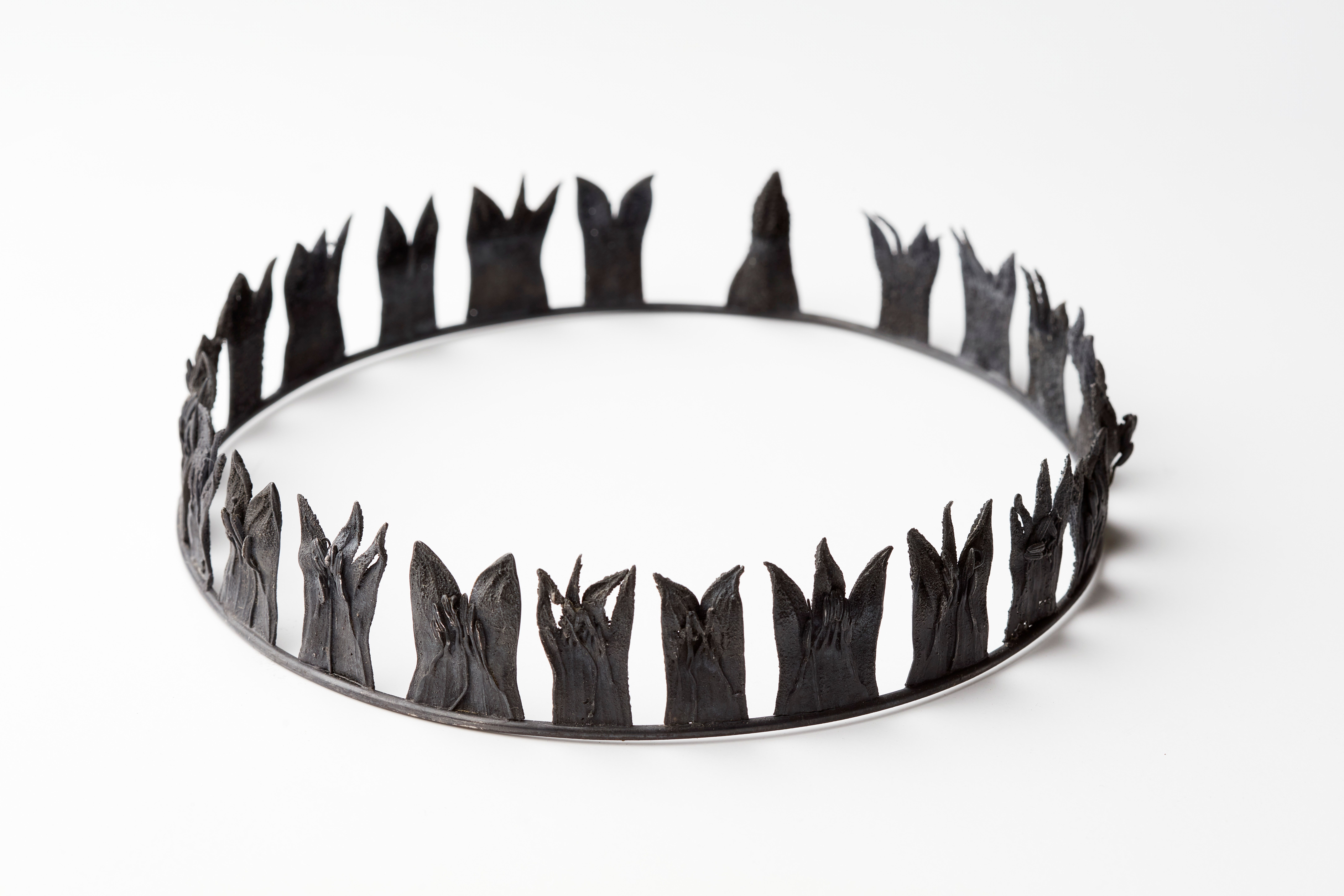 Sarah Elson, Crowning - National Emblem Crucifixion, 2024, recycled silver, 18 x 20 x 4cm