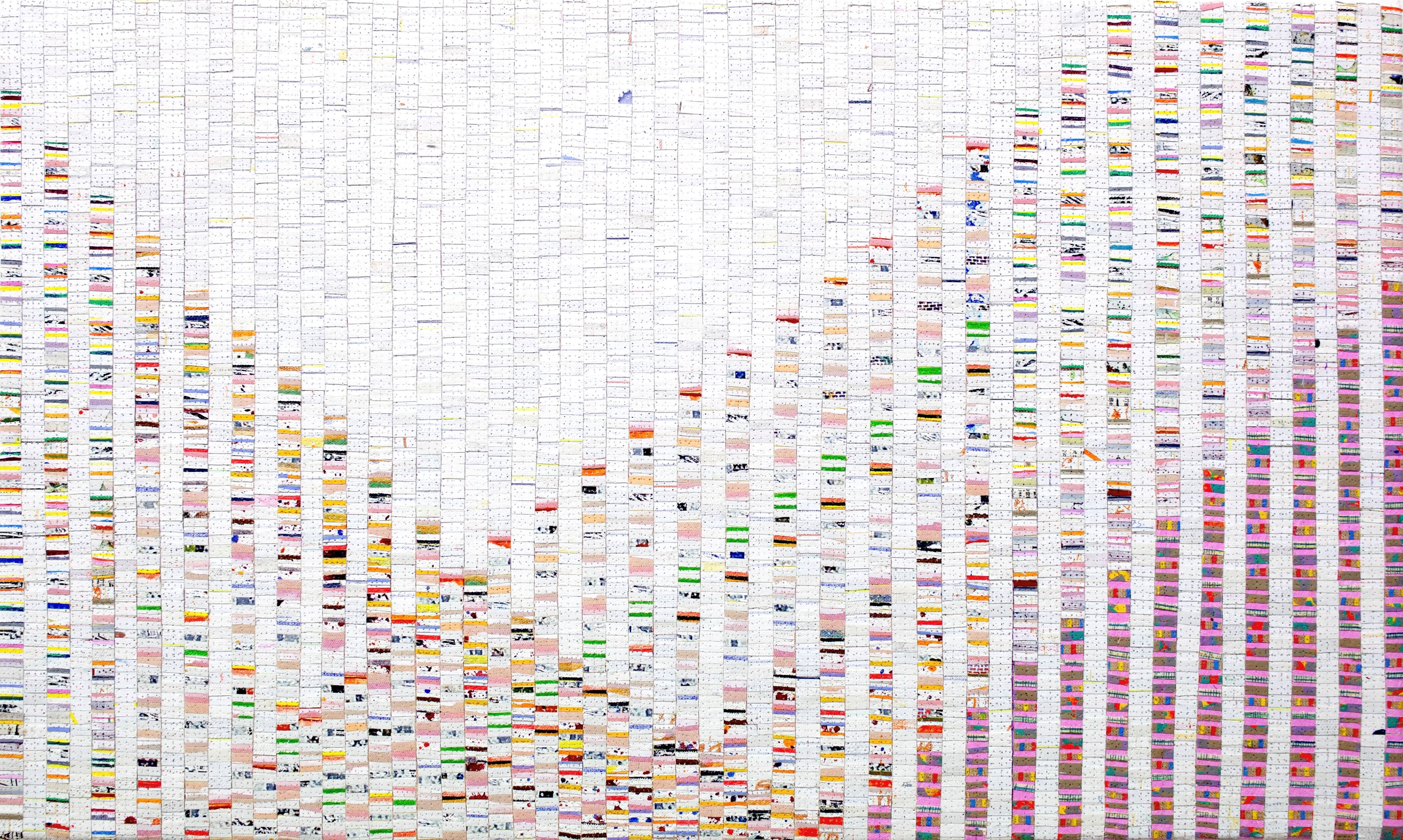 Eveline Kotai, Cross Country, 2025, acrylic, oil and polythread on canvas, 46 x 76cm