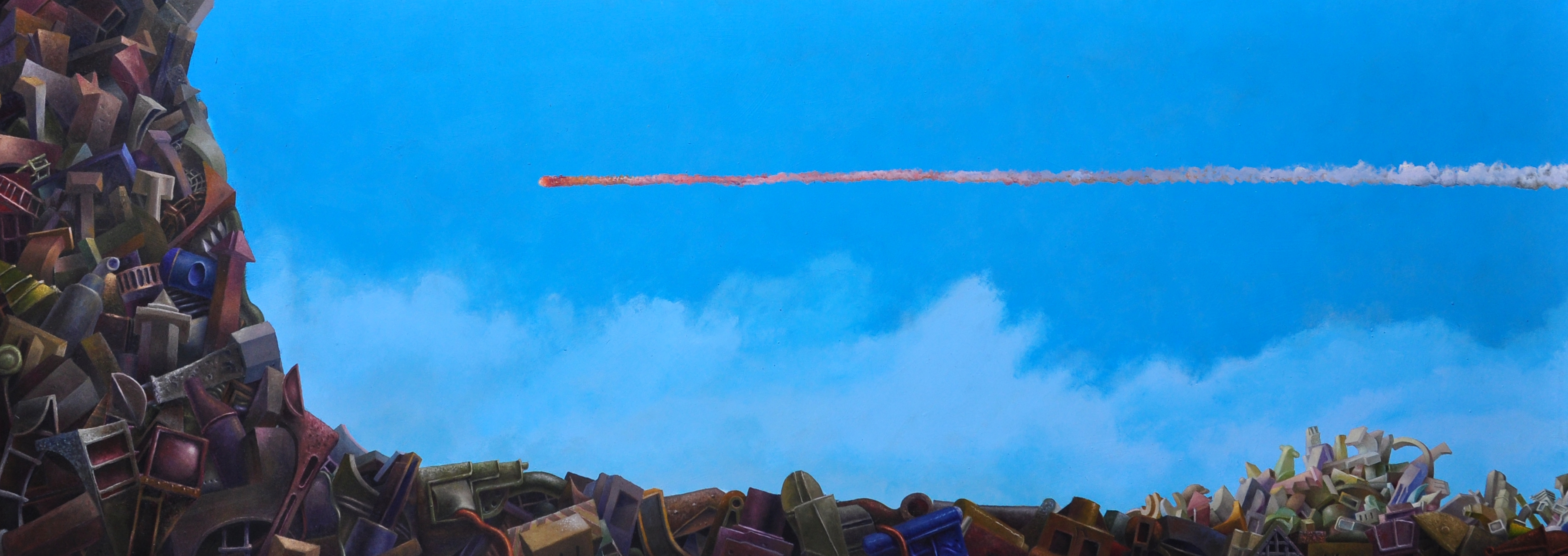 Stuart Elliott, Boneyard aka Endeavour, 2024, oil on wood, 220 x 72cm
