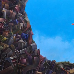 Stuart Elliott, Boneyard aka Endeavour, 2024, oil on wood, 220 x 72cm