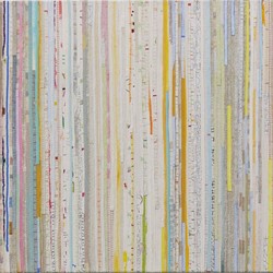 Eveline Kotai, Inside Forest 4, 2025, acrylic, canvas, polyester thread on linen, 46 x 153cm