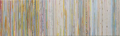 Eveline Kotai, Inside Forest 4, 2025, acrylic, canvas, polyester thread on linen, 46 x 153cm