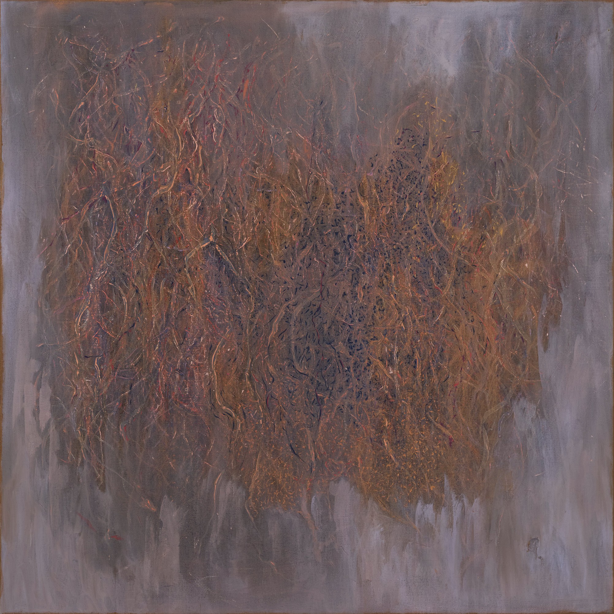 Michele Theunissen, Beneath, 2024-2025, acrylic, pigment and posca pen on linen, 102 x 102cm