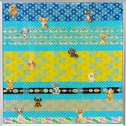 Minaxi May, Doggie South Beach, 2025, washi tape and paper, glue and epoxy resin on board, 32 x 32 x 5.5cm