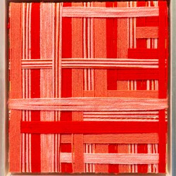 Minaxi May, Pink, Red, 2025, acrylic yarn and wood, 23 x 21 x 5.5cm