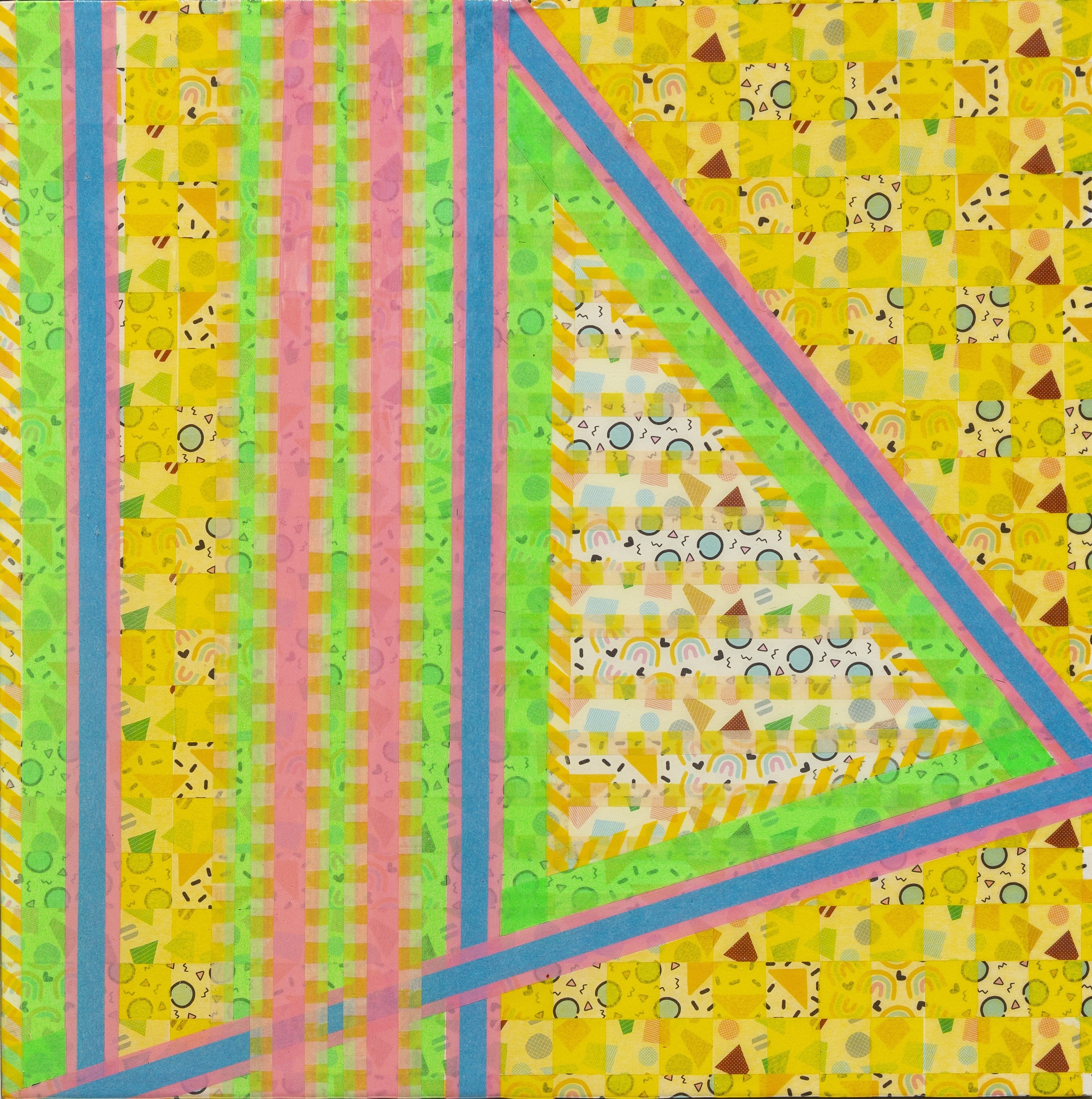 '80s Repetition with Fluoro, 2025, mixed media,, 32 x 32 x 5.5cm