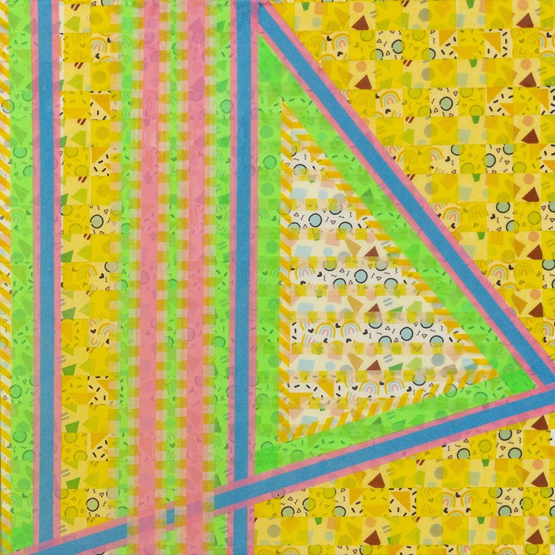 '80s Repetition with Fluoro, 2025, mixed media,, 32 x 32 x 5.5cm