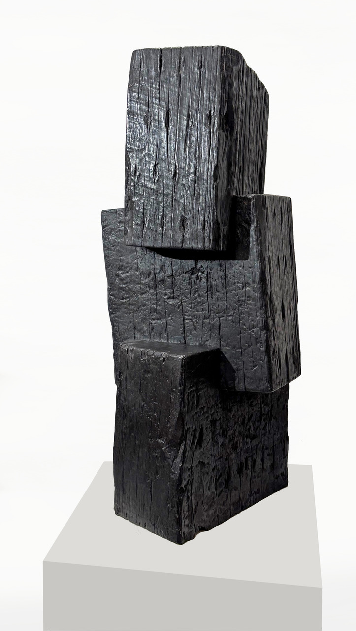 Jennifer Cochrane, Sleeper Self-Portrait #16, 2025, burnt jarrah and wax, 55 x 22 x 22.5cm