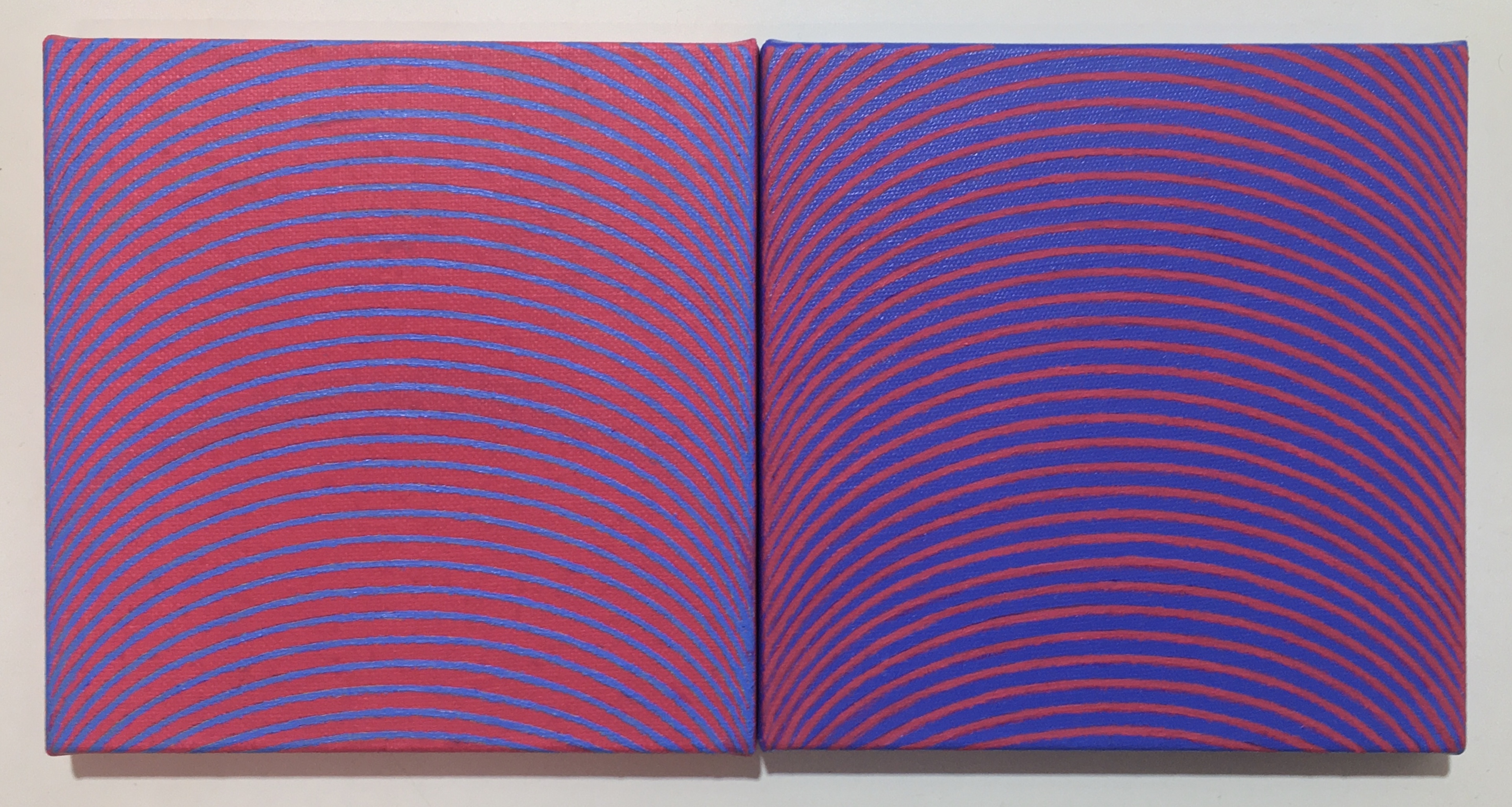 Helen Smith, Arc Drawing #5, 2025, oil on canvas, 20 x 40cm (2 panels)