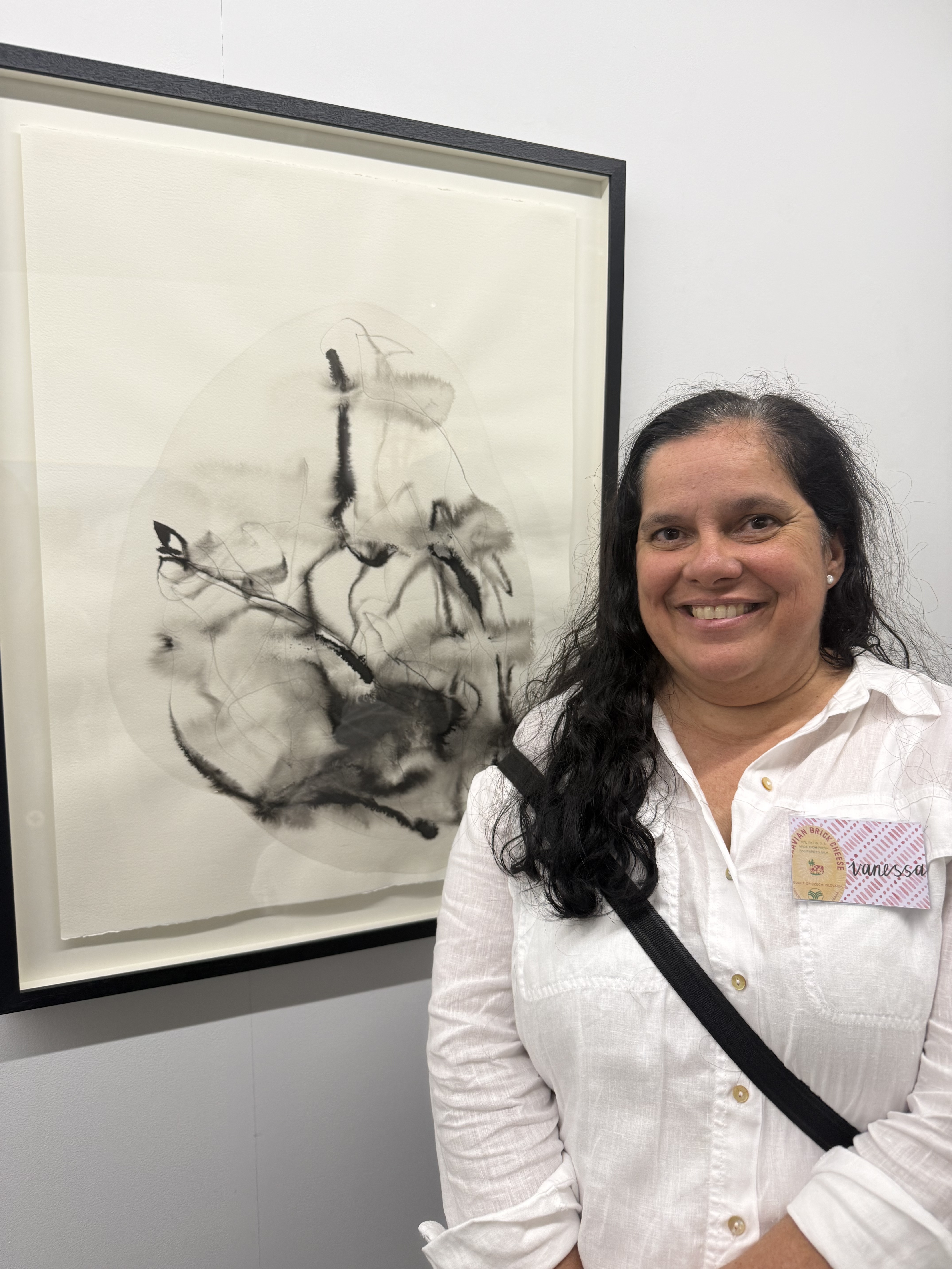 Vanessa Russ with her artwork Unseasonable Waterhole with Lilies 7