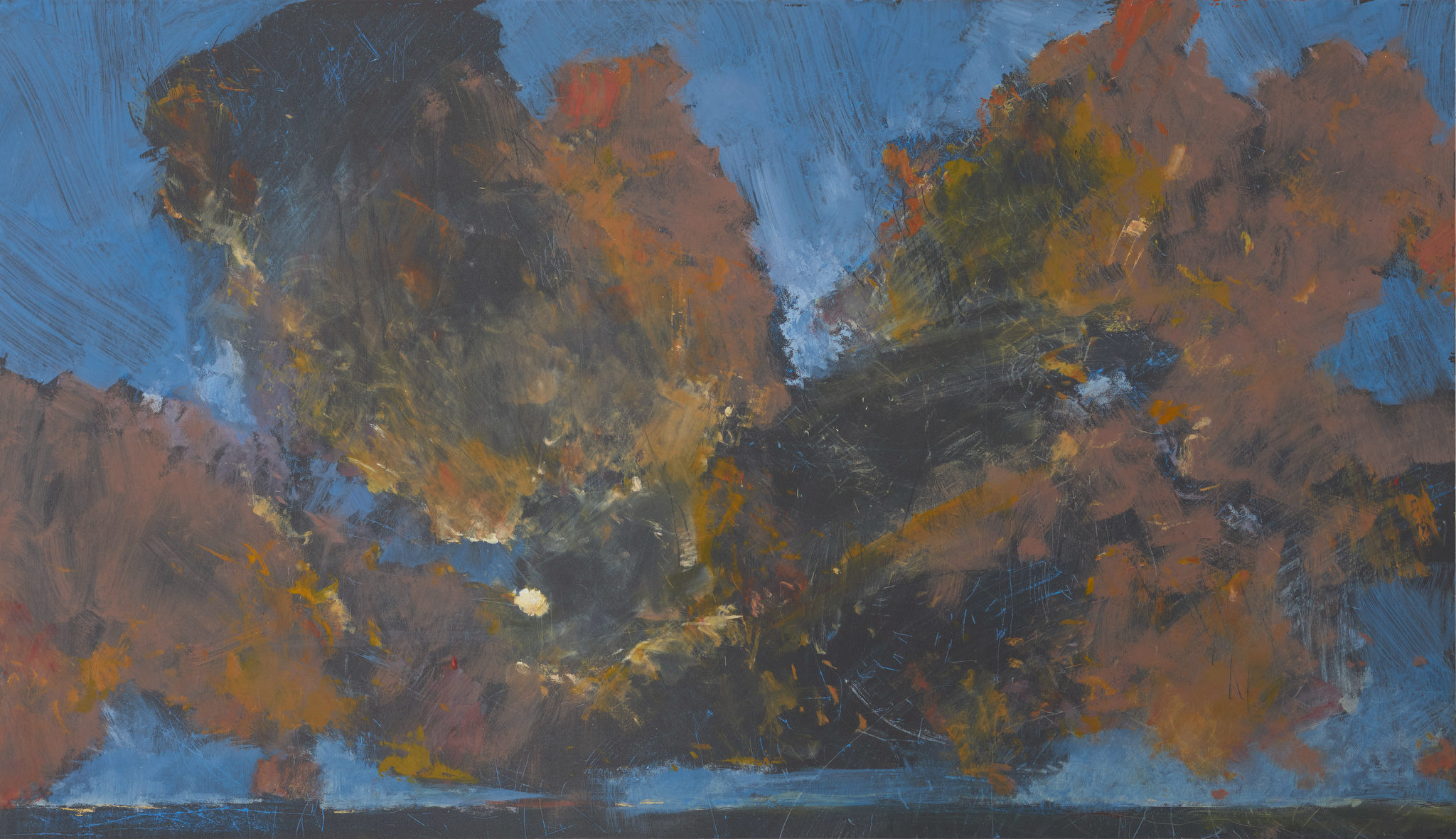 Merrick Belyea, Minderoo Station Sunset, 2024, oil on aluminium, 49 x 85cm