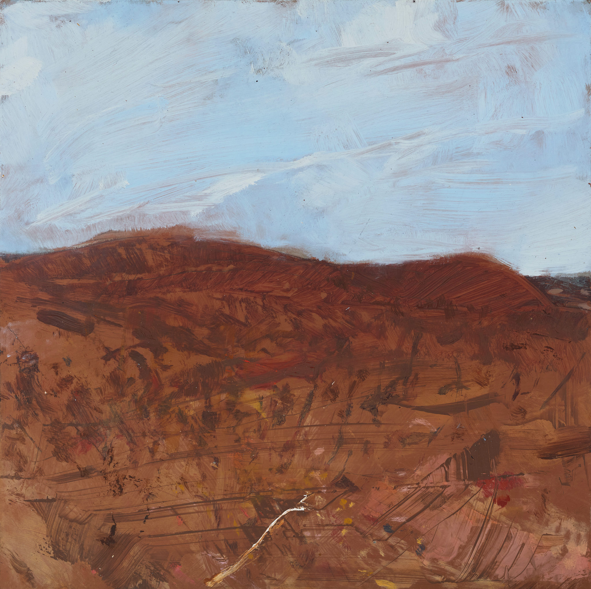 Merrick Belyea, Nameless Valley Road 2, 2024, oil on aluminium, 35 x 35cm