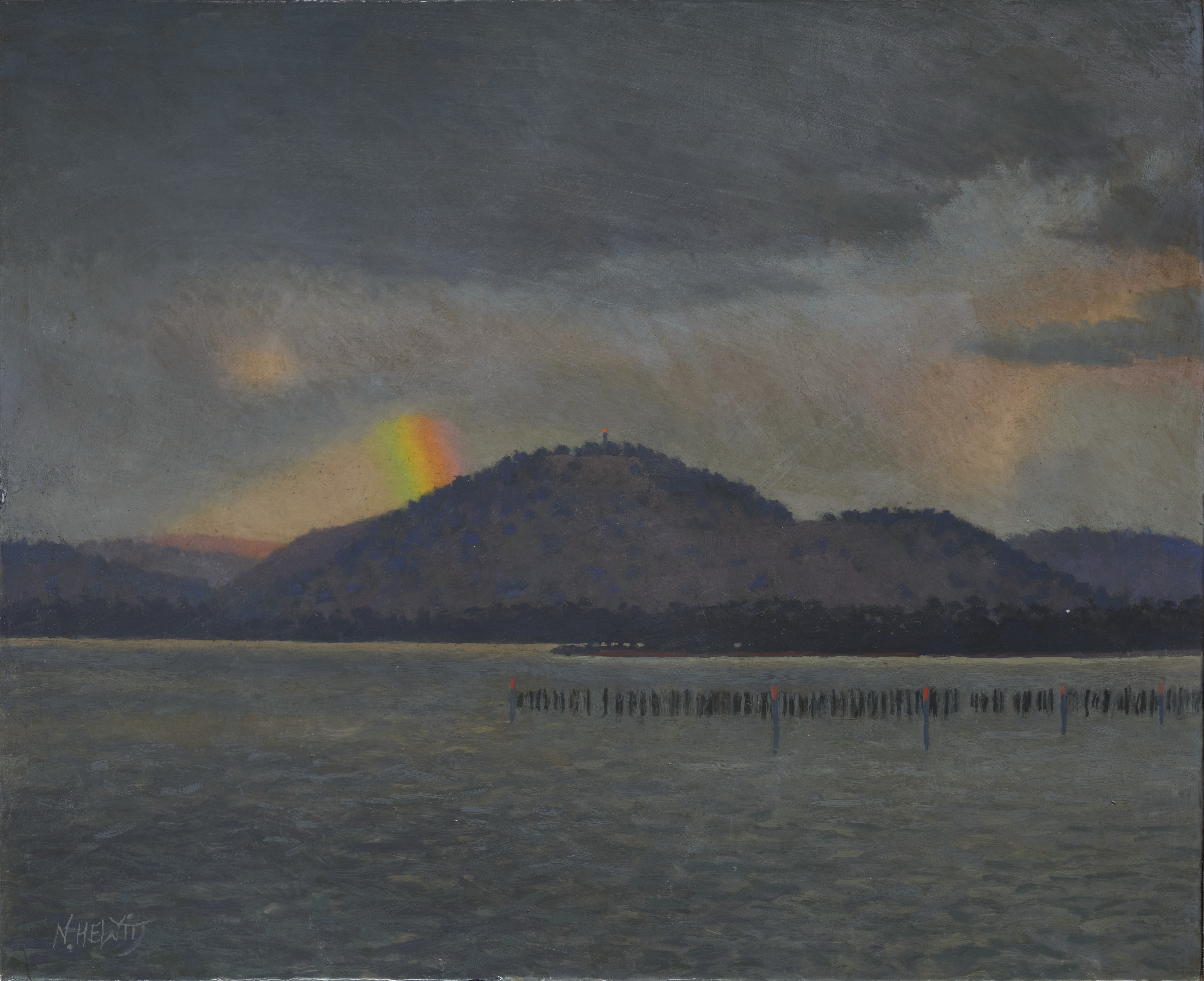Nigel Hewitt, Distant Storm at Twilight, 2025, oil and wax on marine ply, 40 x 49cm