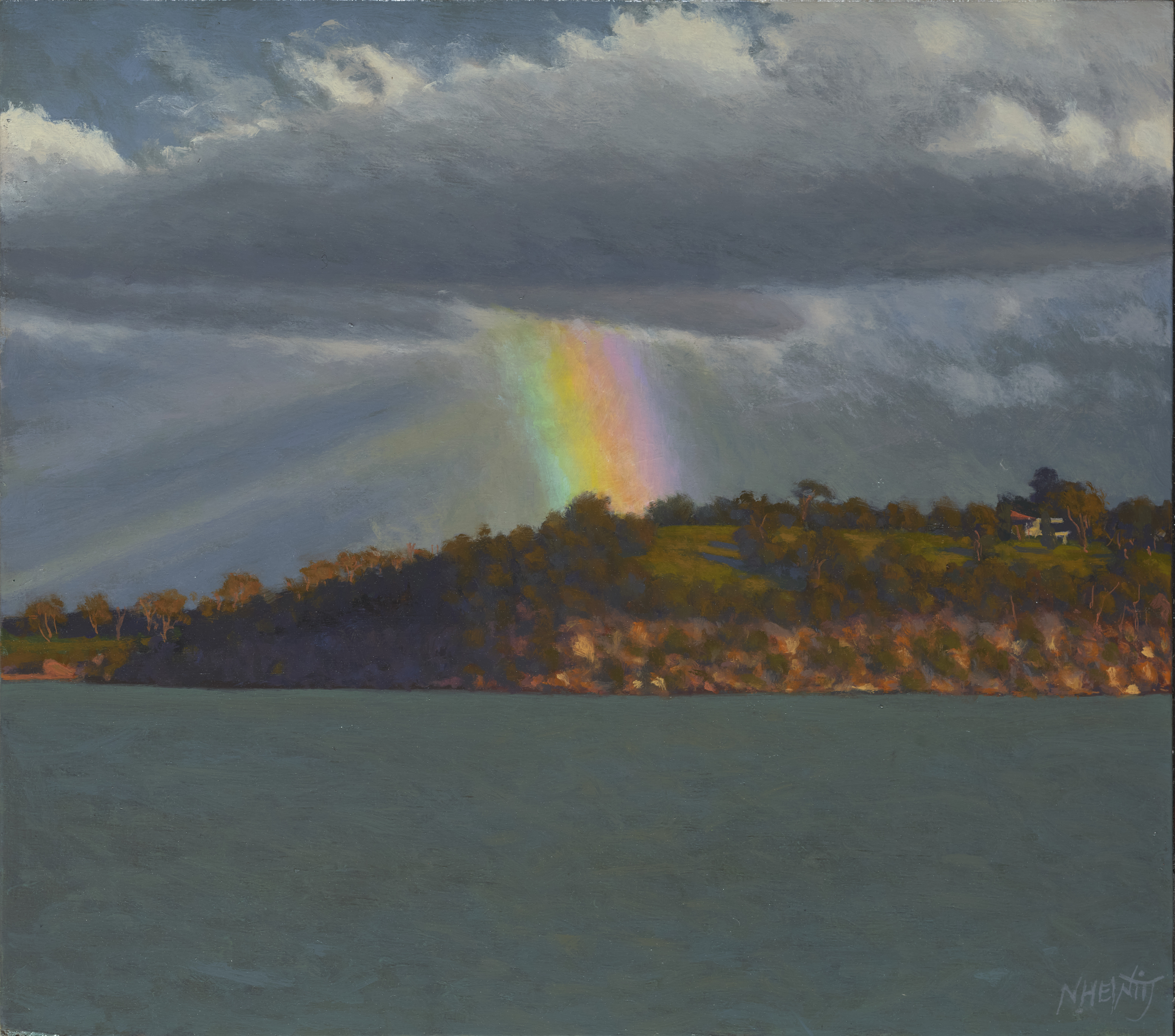 Nigel Hewitt, Passing Storm in the Late Afternoon, 2025, oil on marine ply, 40 x 45cm